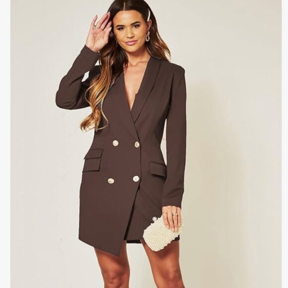 NWT UNIQUE 21 Luxe Stain Breasted Asymmetric Blazer Dress - Coffee, Brown, 2 - Picture 3 of 8